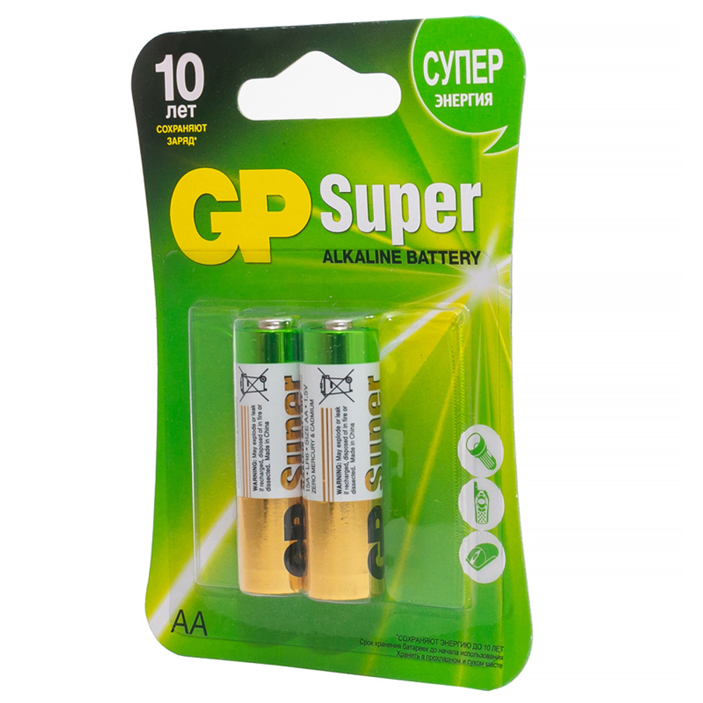 Батарейка LR6 AA GP Super Alkaline (блистер 2шт.)
