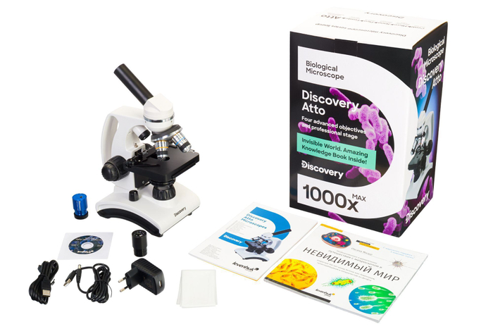Микроскоп цифровой Levenhuk Discovery Atto Polar с книгой Невидимый мир