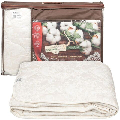 Одеяло 1.5-сп, 140х205 см, хлопк в-но, 300 г/м2, всесезон, чех 100% хл, кант, Green Line