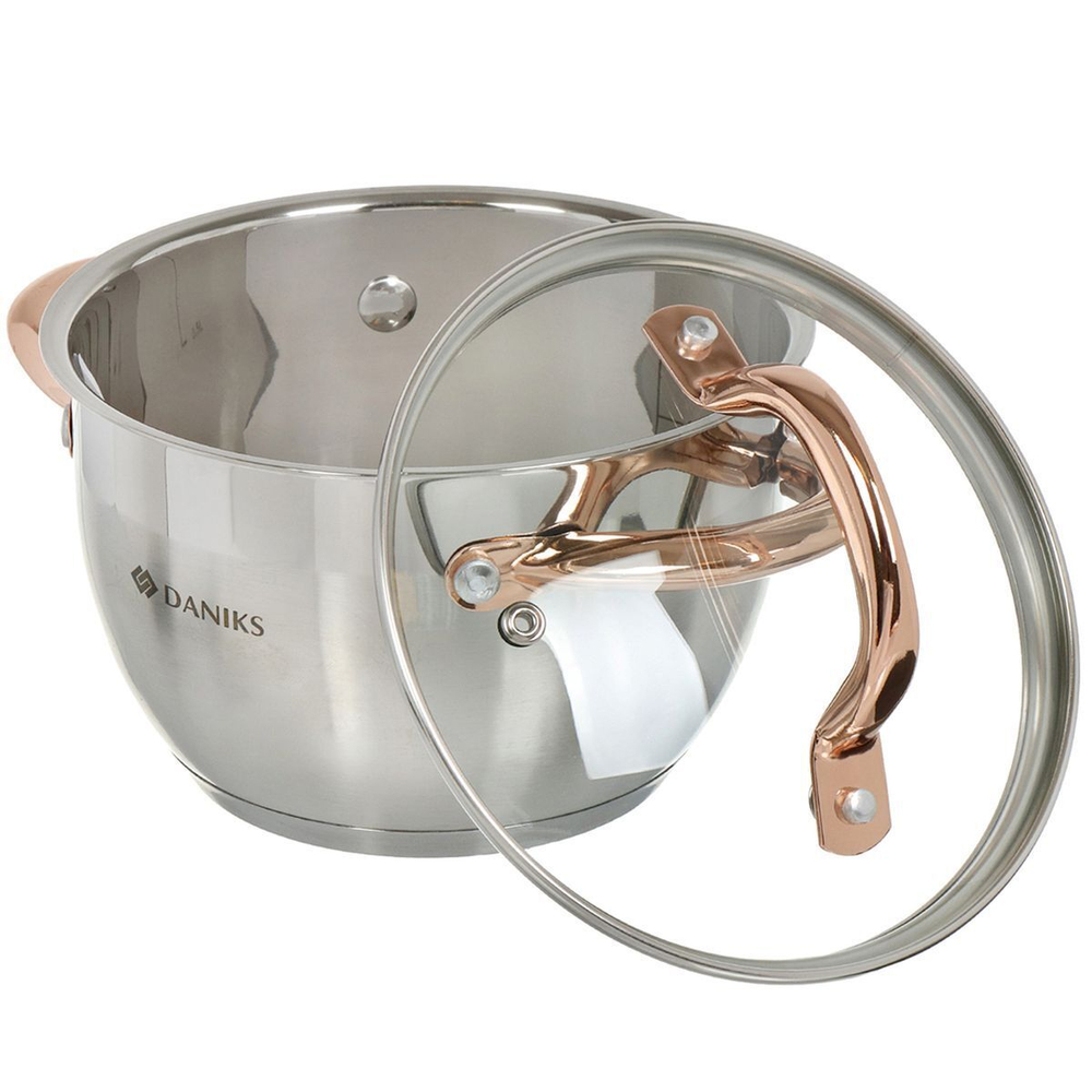 Кастрюля нерж, 1.8 л, с крыш, Daniks, Мадрид Gold, SD-316G, индукц