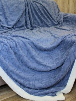 Плед евро 200х230см на диван кровать мягкий синий (Т0115-140)