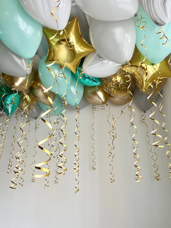 Воздушные шары под потолок агат/хром/звезды/бирюза/серый/белый №3881