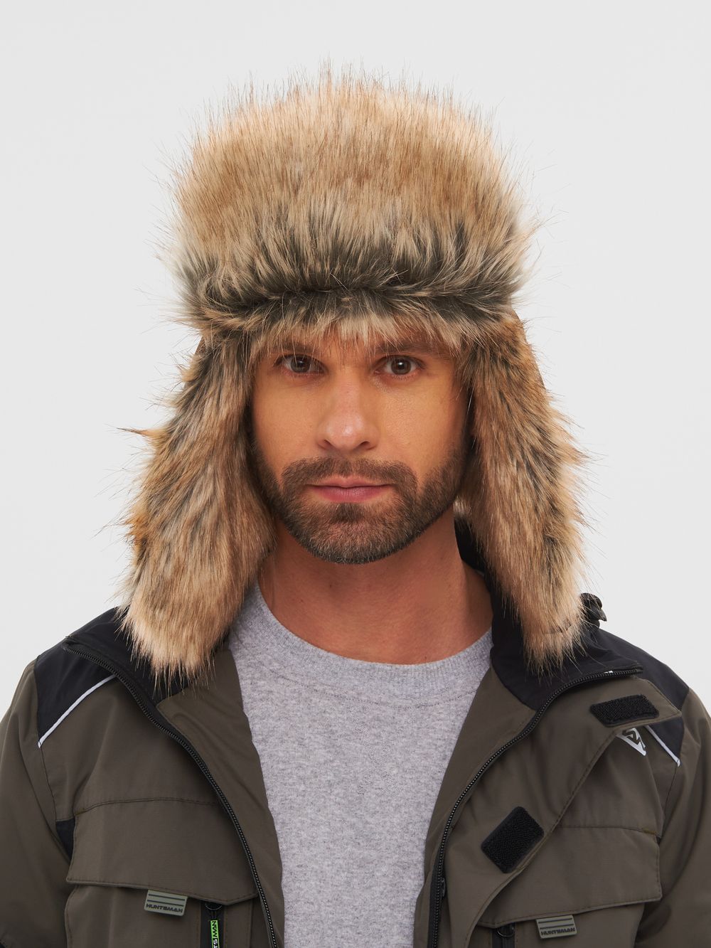 Шапка ушанка с маской Евро Енот ткань Taslan цвет Коричневый