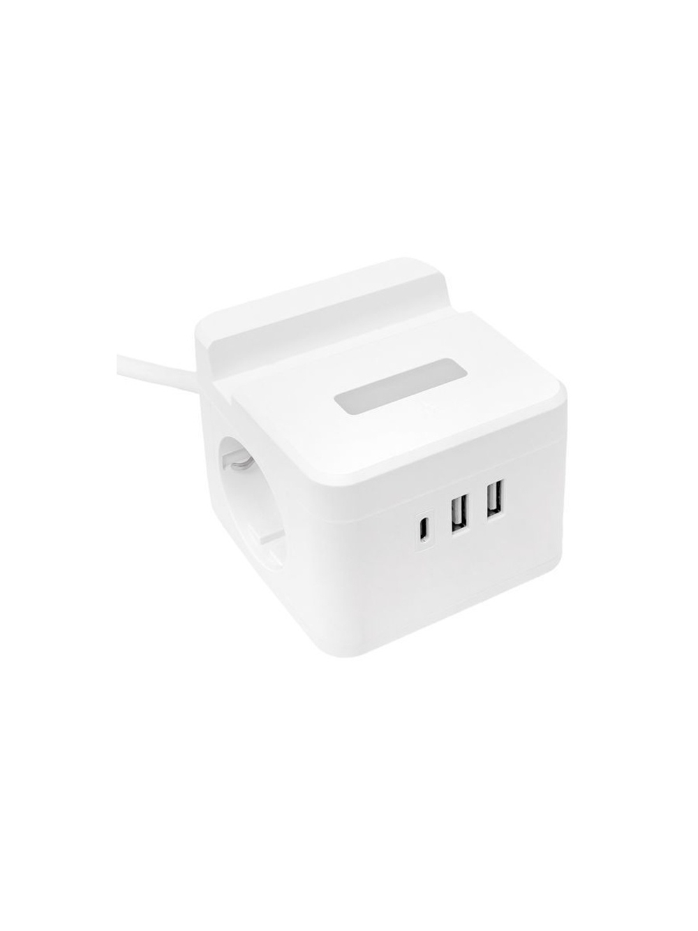 Удлинитель "Куб" 2х1.3м USB + 2Type C с быстрой зарядкой подставкой под телефон и ночником 1кв.мм EKF UBA-CUB-2-FC