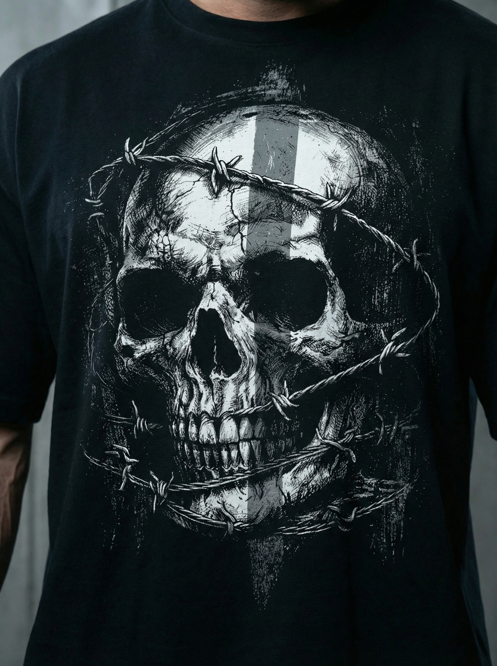 Футболка оверсайз хлопковая черная Legenda Череп в проволоке