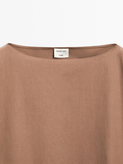 Massimo Dutti Рубашка широкого покроя с оборками, бежевый