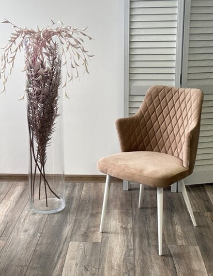 Стул М-City DISAUR Герман (Herman) поворотный на 360 градусов, Бежевый 5, Велюр, Белый каркас