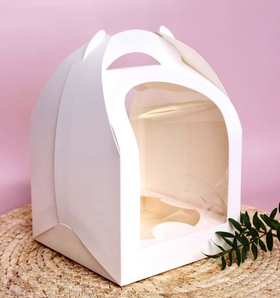 Коробка для кулича с двумя полукруглыми окнами 15х15х21 см. С ложементом