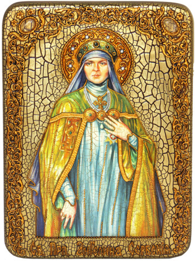 Инкрустированная икона Святая преподобная Ангелина Сербская 29х21см на натуральном дереве, в подарочной коробке
