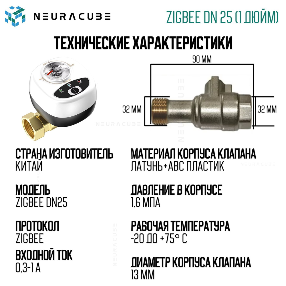 Умный Zigbee шаровый кран с электроприводом DN25 (1" дюйм) USB5V + ручное управление (Работает с eWelink, Алиса)
