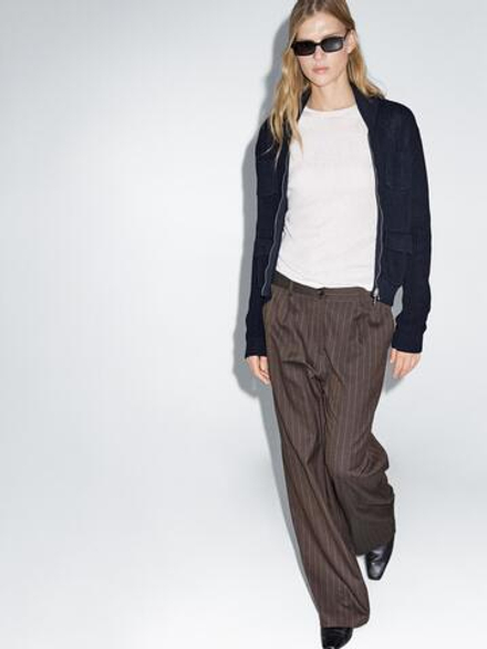 Massimo Dutti Брюки в тонкую полоску с широкими штанинами, шоколадный