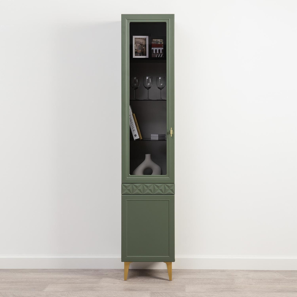 Марион шкаф-витрина 16.397.01 Дымчатый зеленый / Олива шагрень