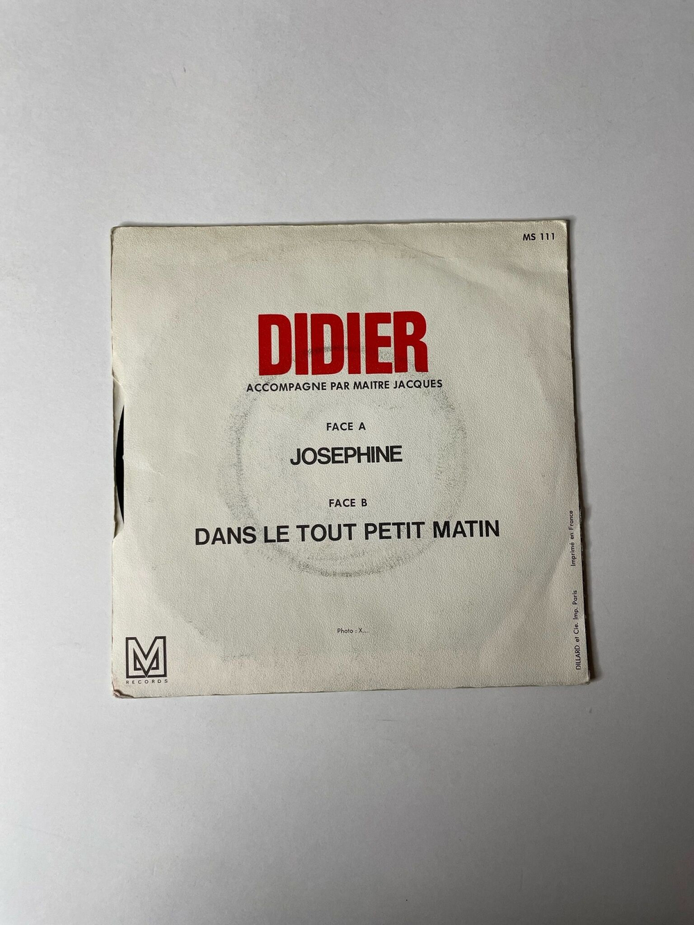 Винтажная виниловая пластинка LP Didier Josephine Dans Le Tout Petit Matin 7 дюймов (France 1975)