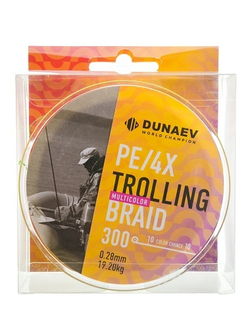 Шнур DUNAEV TROLLING BRAID PE X4 300м 0,28мм