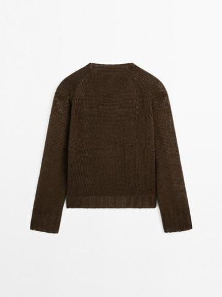 Massimo Dutti Кардиган изо льна с пуговицами, шоколадный