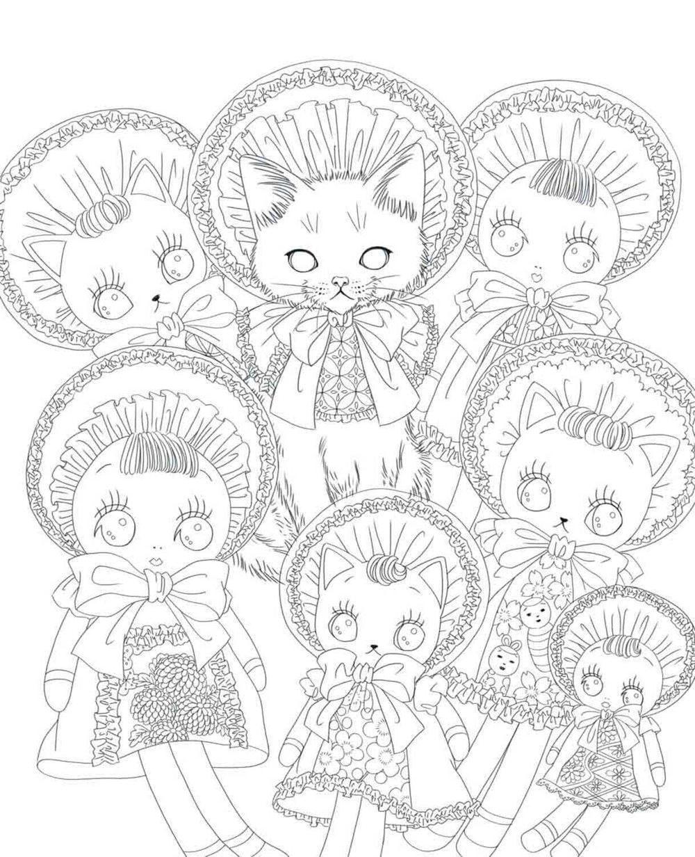 Nelco Neco Modern Girls and Cats. Coloring Book