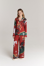 Шелковая блуза с кантом - новогодние лошади