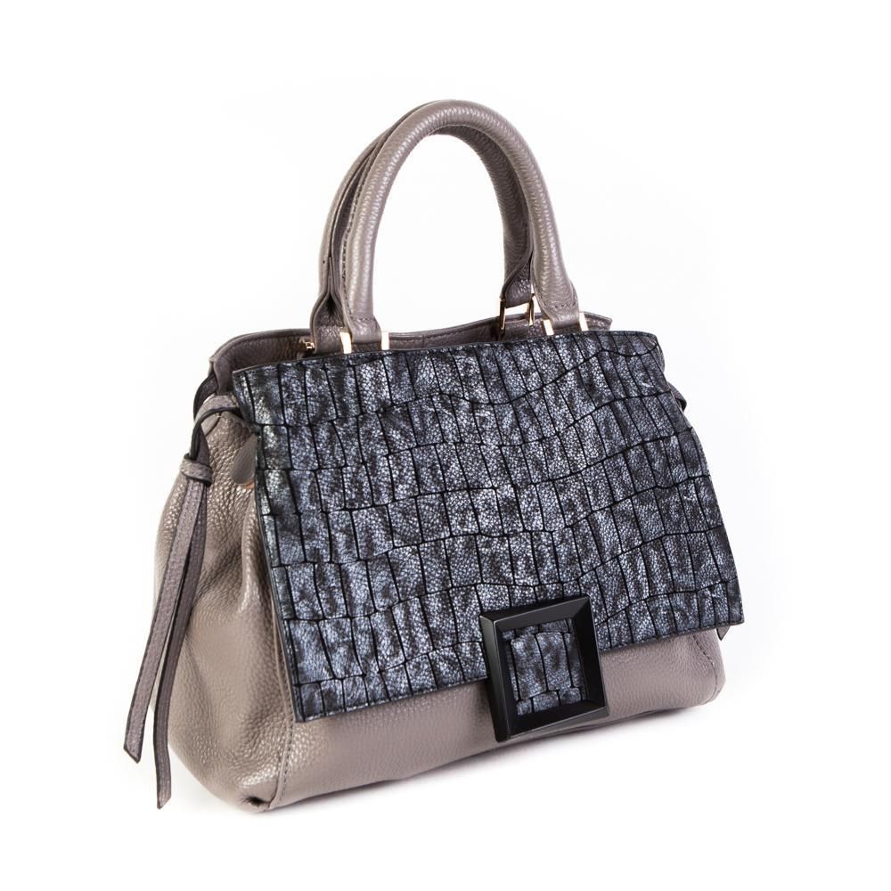 Оригинальная женская маленькая серая сумочка с декоративной пряжкой из натуральной кожи 26х21х10,5 см Doublecity 9646 Grey