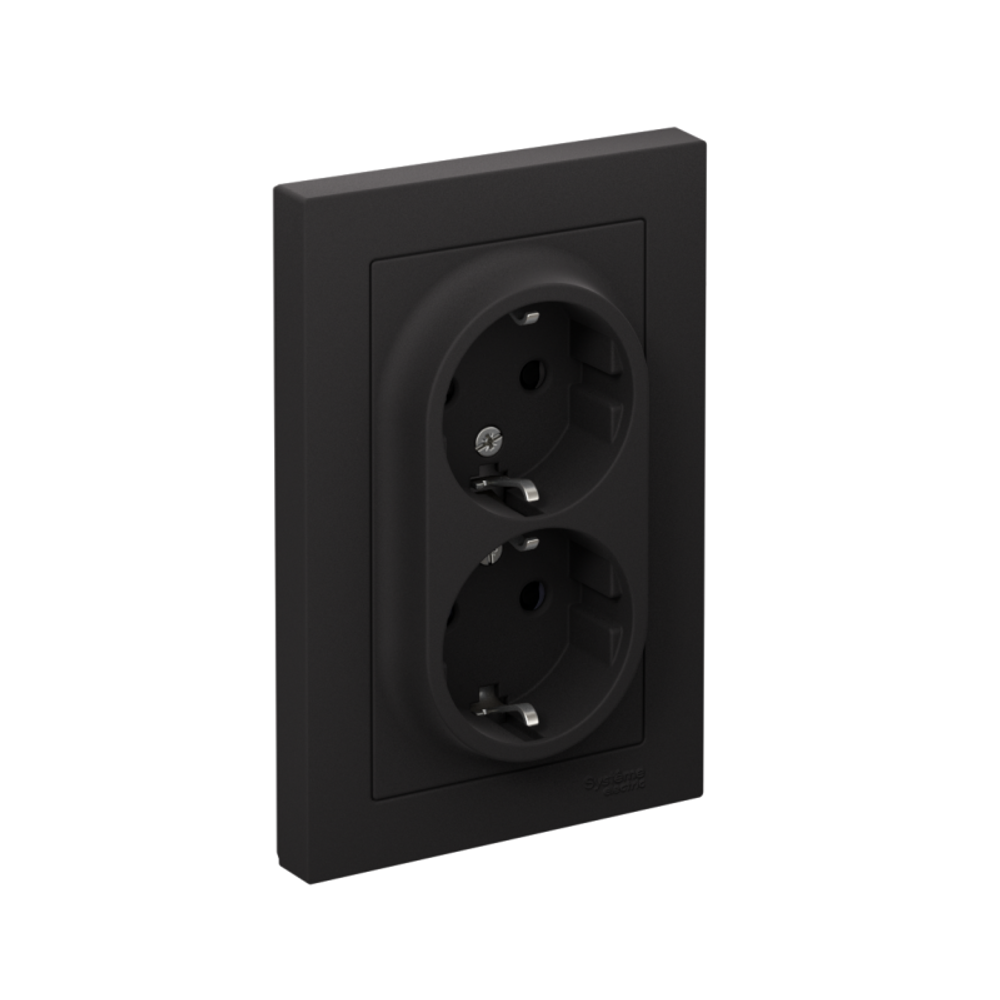 Розетка 2-м СП AtlasDesign 16А IP20 с заземл. защ. шторки в сборе карбон SE ATN001026