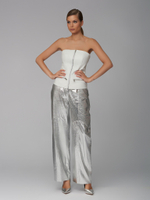 Женские кожаные брюки серебряные широкого кроя