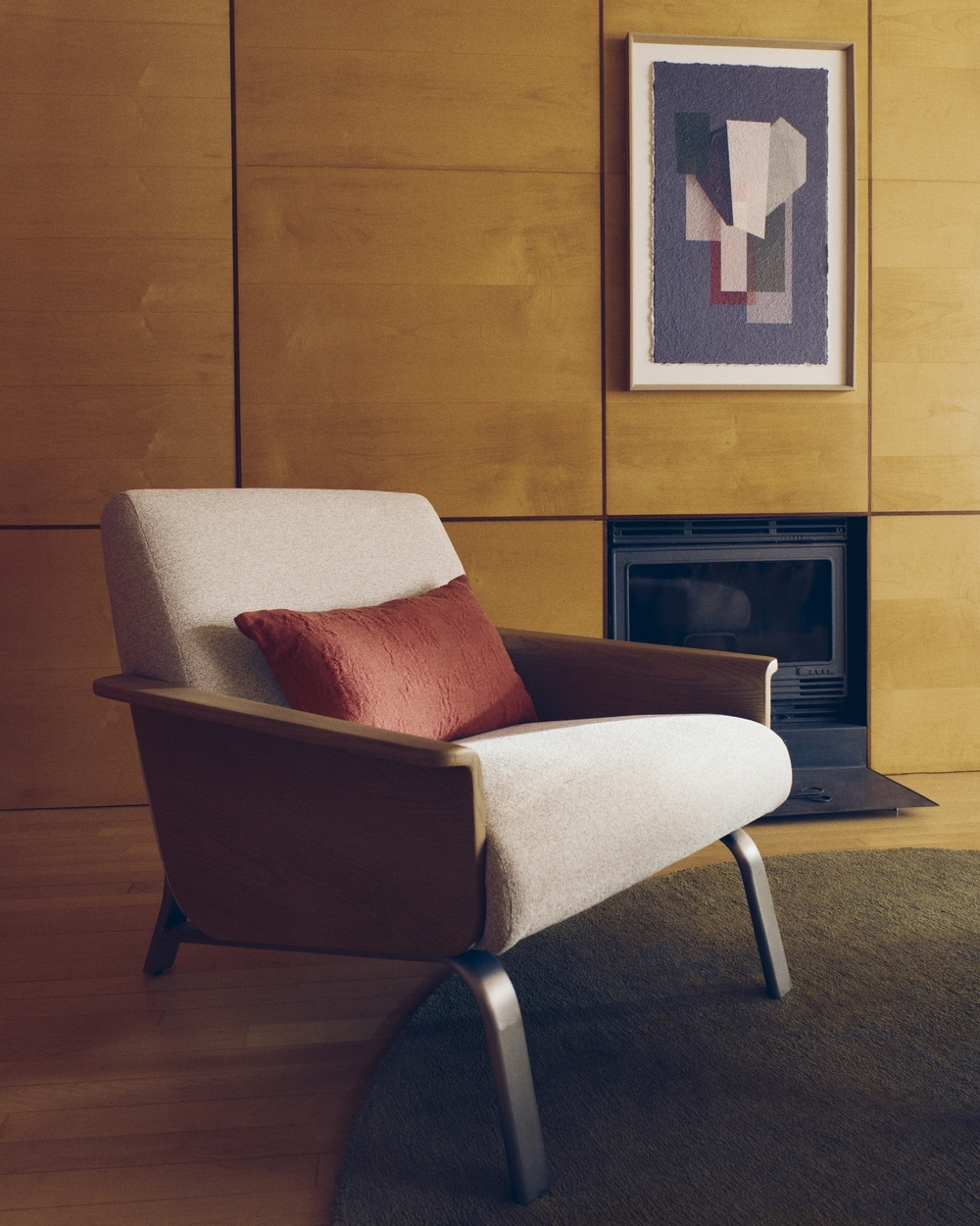 Кресло Amsen бежевое из дубовой фанеры со стальными ножками