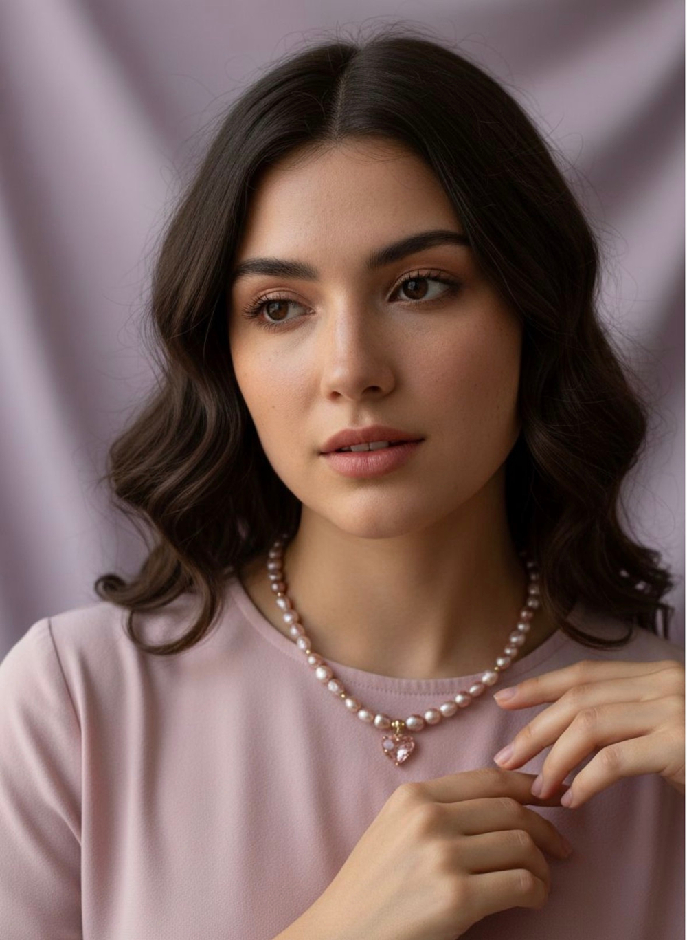 Ожерелье Розовое сердце из розового жемчуга