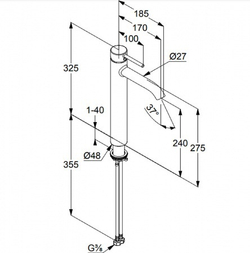 Смеситель для раковины-чаши Kludi Bozz 240 мм, черный матовый (382863976)