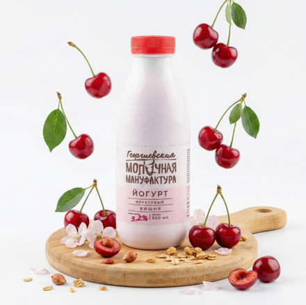 Йогурт фруктовый Вишня 3,2% 500 гр, КФХ Георгиев