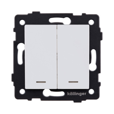 Выключатель 2-клавишный проходной 10А/250В с LED подсветкой, белый матовый Kollinger REA-S-010WM для Aspekt, Eleganz, Reflex