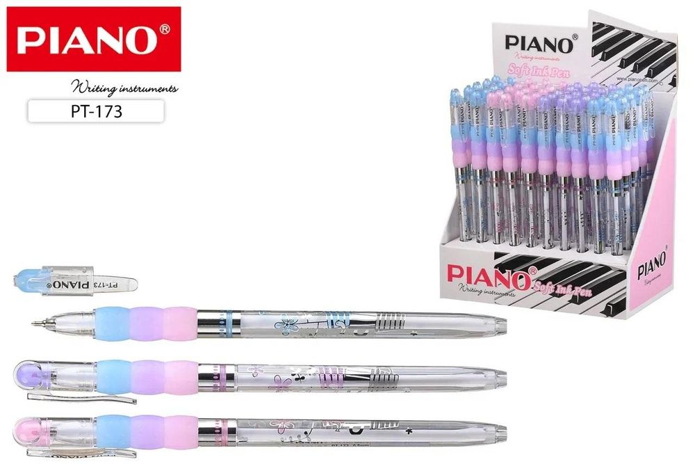 Ручка шарик. масл. "Piano" синий, прозрач.корпус, резиновый держатель (Basir)