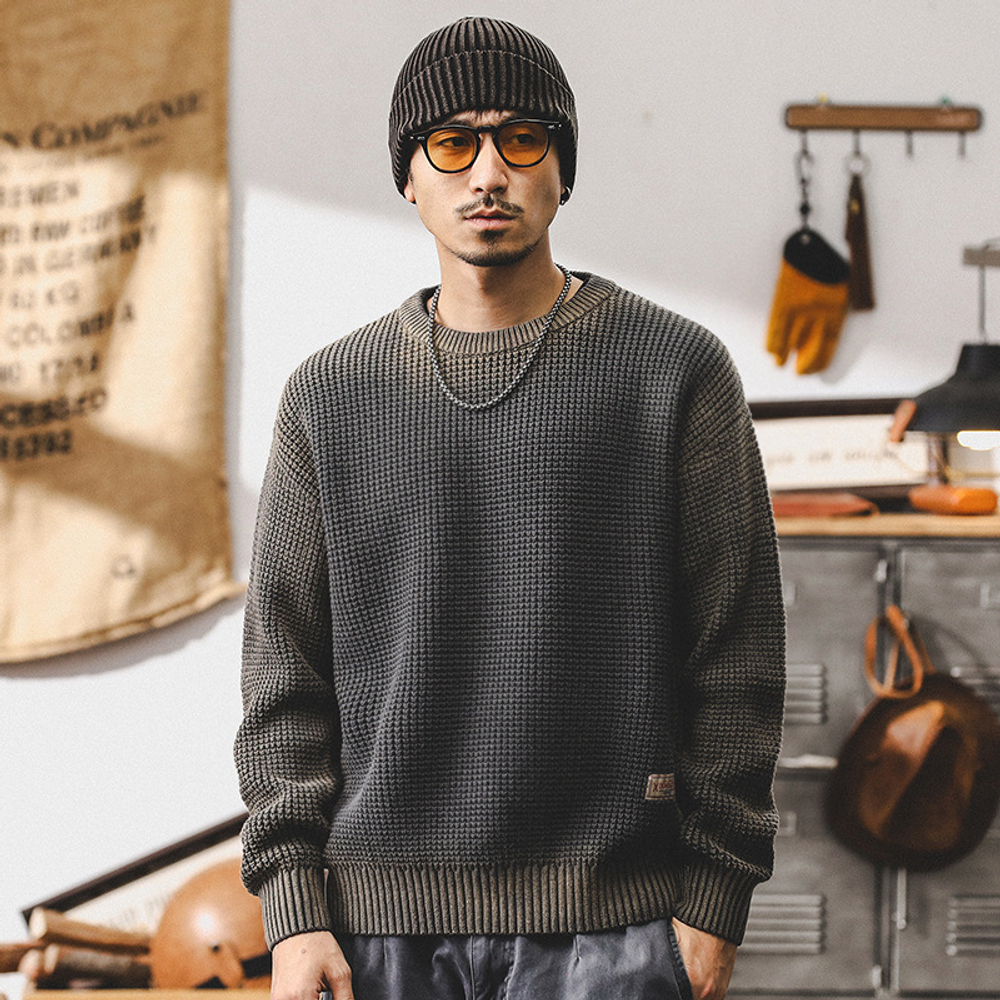 Американский ретро свитер мужской варёный с круглым воротом