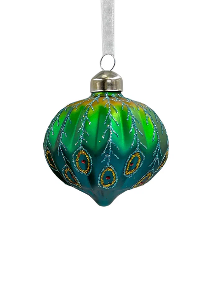 Набор стеклянных украшений Перо павлина 80 мм., 9 шт., шар, капля, луковка, зеленый, Christmas DeLuxe (13962)