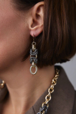 Серьги длинные Византия биколор: золото и графит, замок левербек