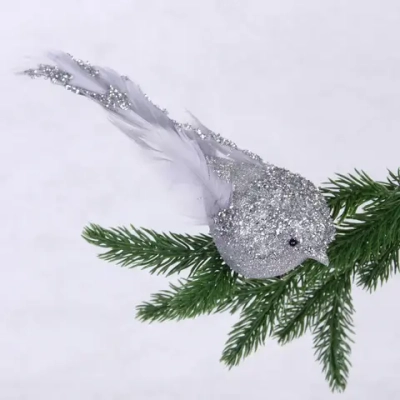 Украшение новогоднее «Сказочная птица» 5*7*18 см, Серебро