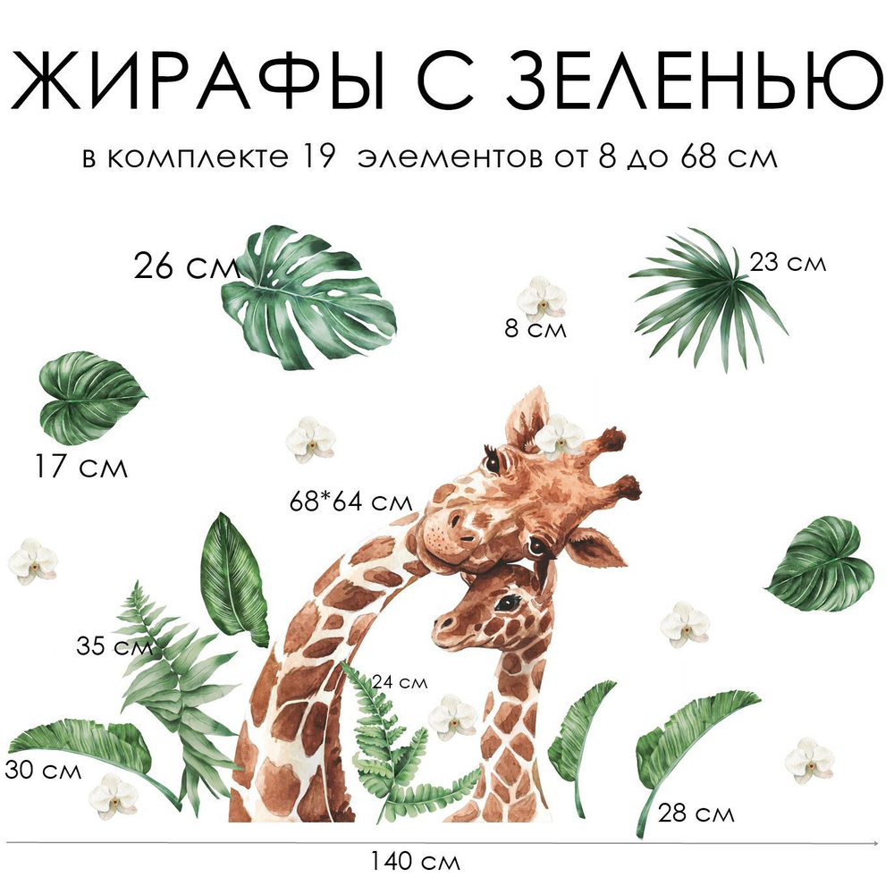 Стикеры Жирафы с зеленью