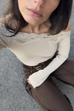 ZARA КОМБИНИРОВАННЫЙ ТОП С ОТКРЫТЫМИ ПЛЕЧАМИ, СВЕТЛО-БЕЖЕВЫЙ