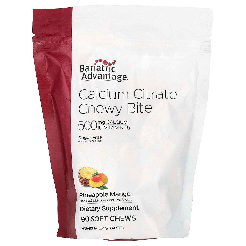Bariatric Advantage, Chewy Bite, цитрат кальция, без сахара, ананас и манго, 90 жевательных таблеток