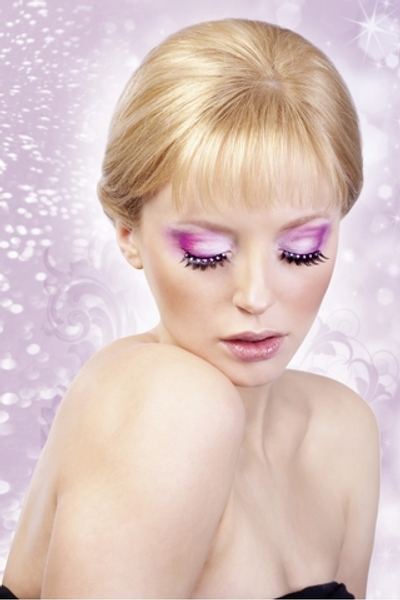 Чёрные ресницы с бледно-розовыми стразами (Цвет: черный)