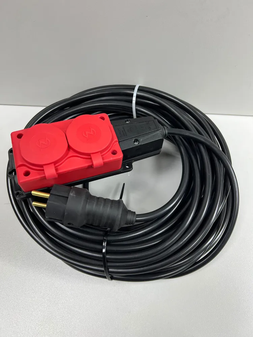 Удлинитель силовой строительный без заземление NE-AD 2x2,5-30m-IP54 в бухте электрический сетевой садовый уличный для газонокосилки 30 метров 2-ная розетка красный 16А