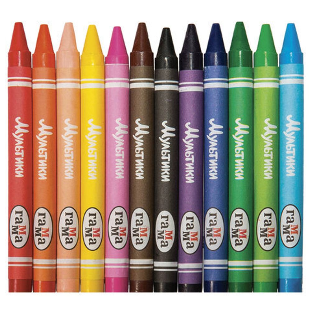 Восковые мелки ГАММА "Мультики", 12 цветов, 8х90 мм, круглые, 2131018_01_29