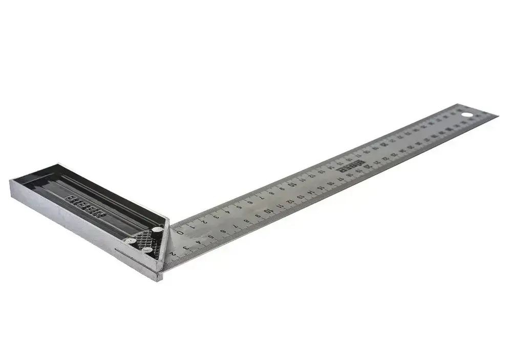 БИБЕР 40635 Угольник столярный ПРОФИ 350мм нержавеющая сталь, гравировка (12/120)