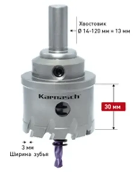 Коронка с твердосплавными напайками Karnasch в сборе Power-Max 60 Ø25×60 мм, арт. 20.1121-025