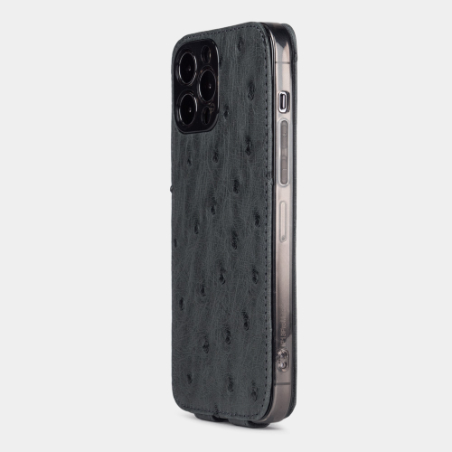 Чехол для iPhone 15 Pro из кожи страуса, серого цвета