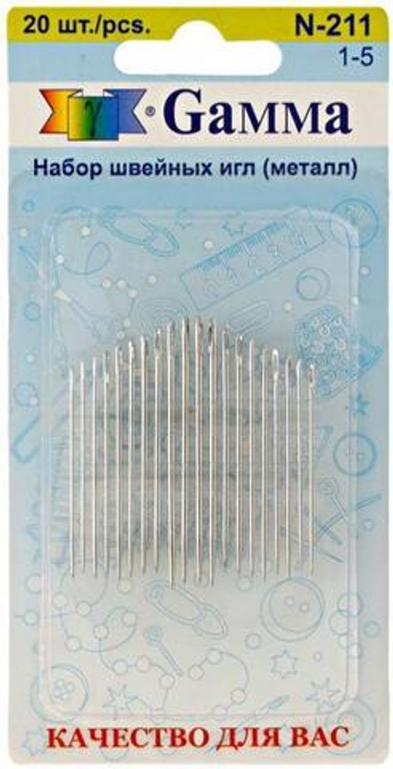Иглы для шитья ручные "Gamma"   N-211   для шитья №1-5   в блистере   20 шт.