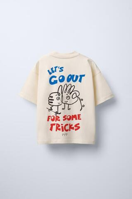 ZARA ФУТБОЛКА С ПРИНТОМ, ЭКРЮ