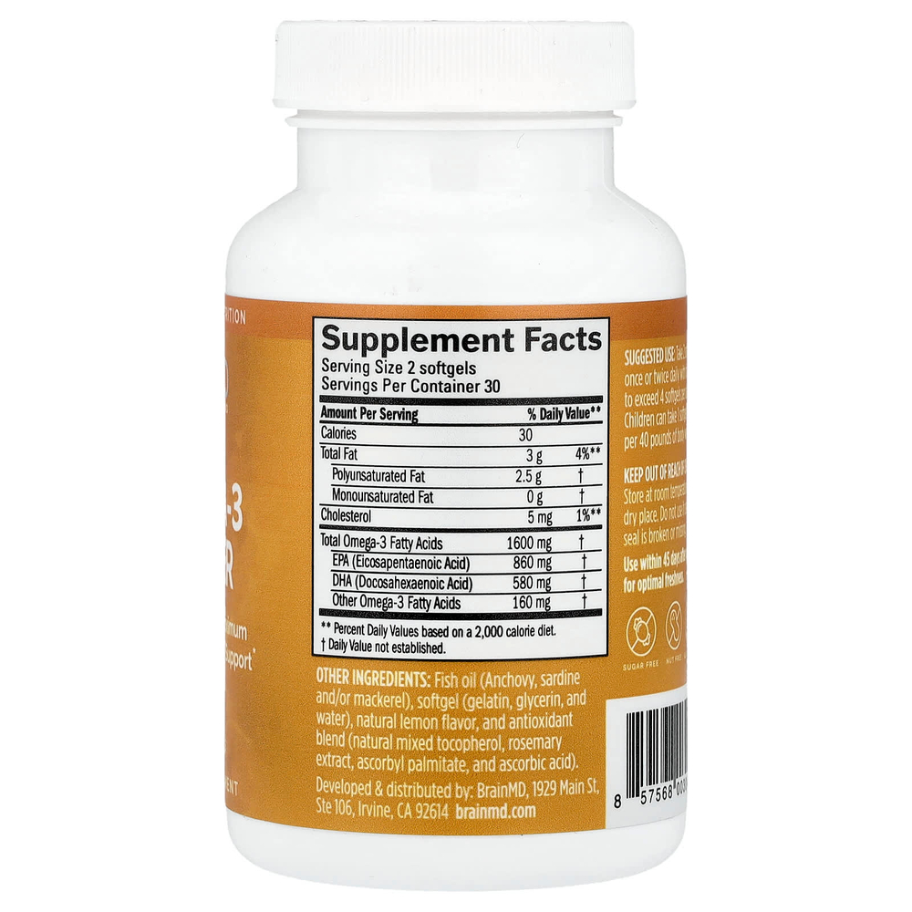 BrainMD, Omega-3 Power, 60 капсул (800 мг в каждой)