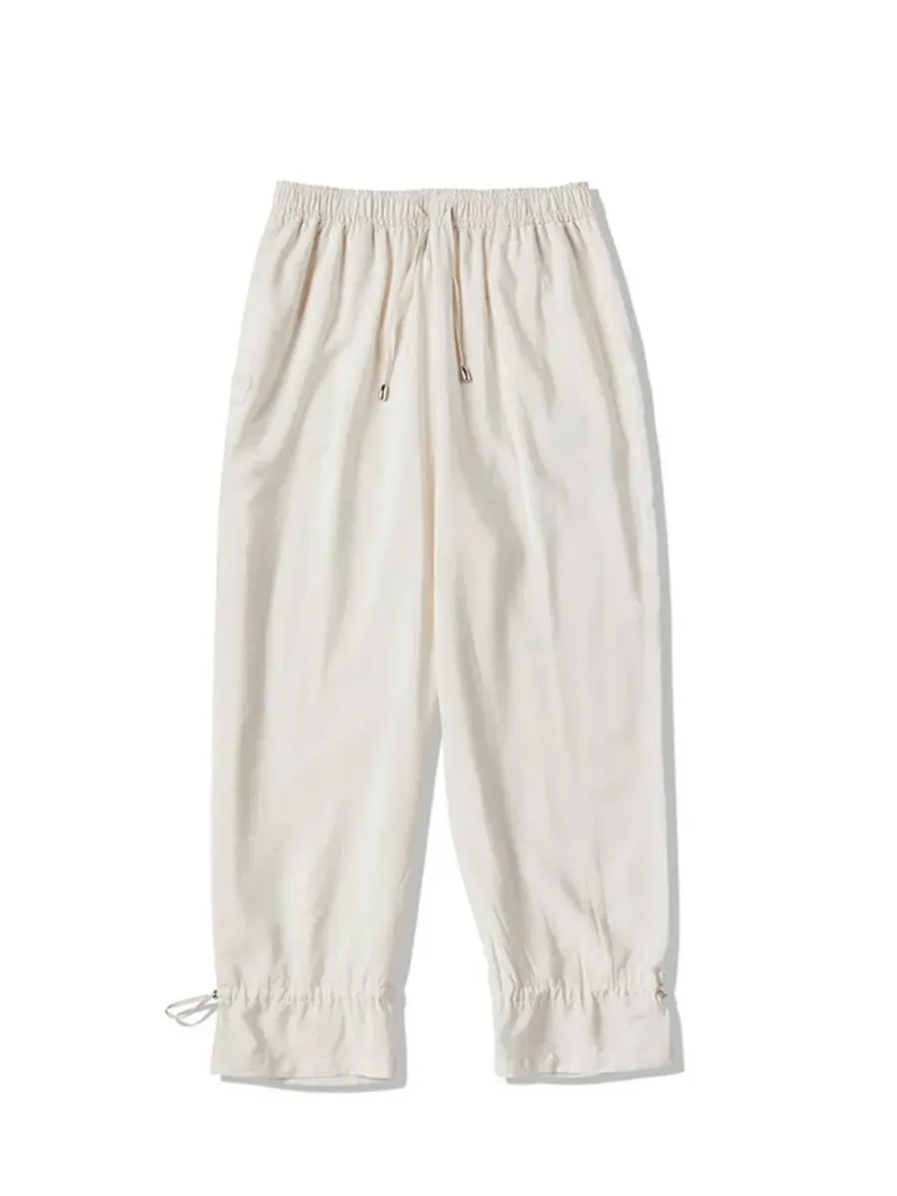 Брюки с высокой посадкой из вискозы и завязками на штанинах