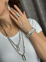 Серьги из двойных прямоугольных прозрачных кристаллов, матовое серебро