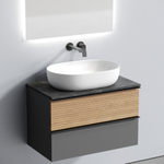 Тумба подвесная Sancos Delta, Дуб красный/графит 790х445х500, под столешницу без отверстия под смеситель, цвет Black Sky