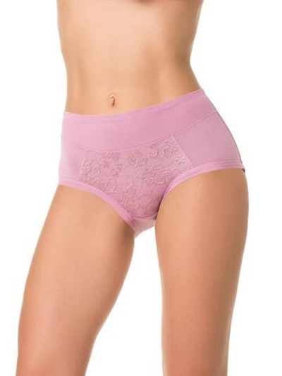 Высокие трусики plus size с кружевной вставкой (Размер: XXXL) (Цвет: грязно-розовый)